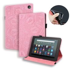 Per Amazon Kindle Fire 7 2022 Custodia per tablet in pelle goffrata con texture in vitello (rosa)