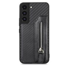 Per Samsung Galaxy S22 + 5G Custodia a portafoglio con cerniera orizzontale in fibra di carbonio (nero)