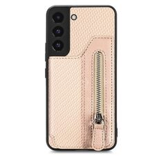 Per Samsung Galaxy S22 + 5G Custodia a portafoglio con cerniera orizzontale in fibra di carbonio (cachi)
