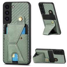 Per Samsung Galaxy S22 5G Portafoglio in fibra di carbonio Flip Card Custodia per telefono a forma di K (verde)