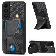 Per Samsung Galaxy S22 + 5G Portafoglio in fibra di carbonio Custodia per cellulare con supporto a forma di K (nero)