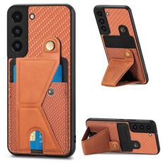 Per Samsung Galaxy S22 + 5G Portafoglio in fibra di carbonio Flip Card Custodia per telefono a forma di K (marrone)