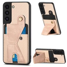 Per Samsung Galaxy S22 + 5G Portafoglio in fibra di carbonio Custodia per cellulare con supporto a forma di K (cachi)