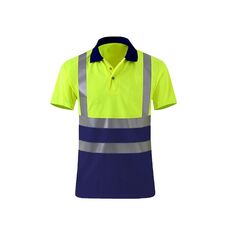T-shirt riflettente ad asciugatura rapida Camicia da lavoro di sicurezza a maniche corte con risvolto, taglia: M (fluorescente + blu navy)