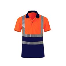 T-shirt riflettente ad asciugatura rapida Camicia da lavoro di sicurezza a maniche corte con risvolto, taglia: XXL (arancione rosso + blu navy)