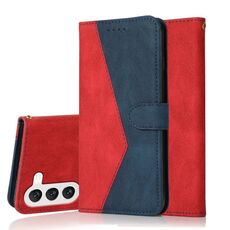 Per Samsung Galaxy S23 5G Custodia in pelle con cuciture bicolore (rosso blu)