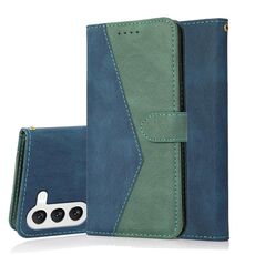 Per Samsung Galaxy S23 + 5G Custodia in pelle con cuciture a due colori (blu verde)
