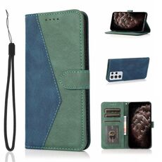 Per Samsung Galaxy S21 Ultra 5G Custodia in pelle con cuciture a due colori (blu verde)