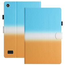 Per Amazon Kindle Fire 7 2019/2017/2015 Custodia per tablet in pelle sfumata con cuciture (blu arancione)