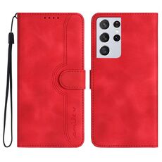 Custodia in pelle per Samsung Galaxy S21 Ultra 5G con motivo a cuore (rosso)