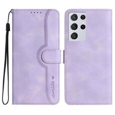 Custodia in pelle per Samsung Galaxy S21 Ultra 5G con motivo a cuore (viola)