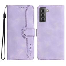 Custodia in pelle per Samsung Galaxy S22 5G con motivo a cuore (viola)