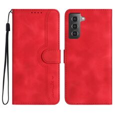 Custodia in pelle per Samsung Galaxy S22+ 5G con motivo a cuore (rosso)