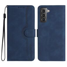 Custodia in pelle per Samsung Galaxy S22+ 5G con motivo a cuore (blu reale)