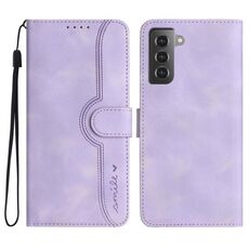 Custodia in pelle per Samsung Galaxy S22+ 5G con motivo a cuore (viola)