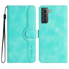 Per Samsung Galaxy S22+ 5G Custodia per cellulare in pelle con motivo a cuore (azzurro)