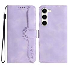 Custodia in pelle per Samsung Galaxy S23+ 5G con motivo a cuore (viola)