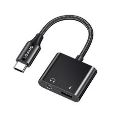 USAMS US-SJ598 AU15 Lega di alluminio USB-C / Tipo-C a Tipo-C + Adattatore audio 3.5DC (Nero)