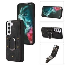 Per Samsung Galaxy S23 + 5G Armatura Anello Portafoglio Cover posteriore Custodia per telefono (Nero)
