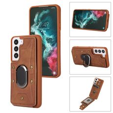 Per Samsung Galaxy S22 5G Armor Ring Wallet Cover posteriore Custodia per telefono (marrone)