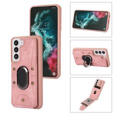 Per Samsung Galaxy S22+ 5G Armor Ring Wallet Cover posteriore Custodia per telefono (rosa)