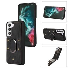 Per Samsung Galaxy S22 + 5G Armatura Anello Portafoglio Cover posteriore Custodia per telefono (Nero)
