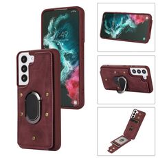 Per Samsung Galaxy S22 + 5G Armatura Anello Portafoglio Cover posteriore Custodia per telefono (Vino rosso)
