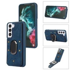 Per Samsung Galaxy S22+ 5G Armor Ring Wallet Cover posteriore Custodia per telefono (blu)