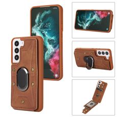 Per Samsung Galaxy S22+ 5G Armor Ring Wallet Cover posteriore Custodia per telefono (marrone)