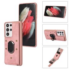 Per Samsung Galaxy S21 Ultra 5G Armor Ring Wallet Cover posteriore Custodia per telefono (rosa)