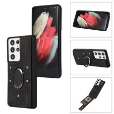 Per Samsung Galaxy S21 Ultra 5G Armor Ring Wallet Cover posteriore Custodia per telefono (nero)