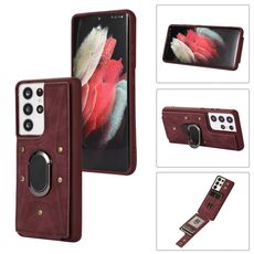 Per Samsung Galaxy S21 Ultra 5G Armor Ring Wallet Cover posteriore Custodia per telefono (vino rosso)