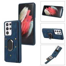 Per Samsung Galaxy S21 Ultra 5G Armor Ring Wallet Cover posteriore Custodia per telefono (blu)