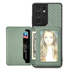 Per Samsung Galaxy S21 Ultra 5G Custodia a portafoglio per carte magnetiche in fibra di carbonio (verde)