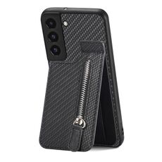 Per Samsung Galaxy S22 5G Custodia a portafoglio con cerniera verticale in fibra di carbonio (nero)