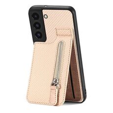 Per Samsung Galaxy S22 5G Custodia a portafoglio con cerniera verticale in fibra di carbonio (cachi)