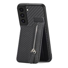 Per Samsung Galaxy S22 + 5G Custodia a portafoglio con cerniera verticale in fibra di carbonio (nero)