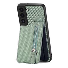 Per Samsung Galaxy S22 + 5G Custodia a portafoglio con cerniera verticale in fibra di carbonio (verde)