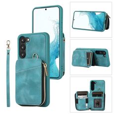 Per Samsung Galaxy S23 5G Zipper Card Bag Cover posteriore Custodia per telefono (turchese)