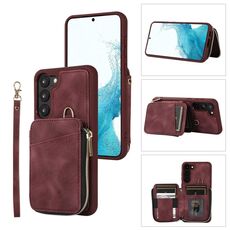 Per Samsung Galaxy S23 + 5G Zipper Card Bag Cover posteriore Custodia per telefono (vino rosso)