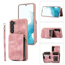 Per Samsung Galaxy S23 + 5G Zipper Card Bag Cover posteriore Custodia per telefono (rosa)