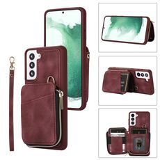 Per Samsung Galaxy S22 + 5G Zipper Card Bag Cover posteriore Custodia per telefono (vino rosso)
