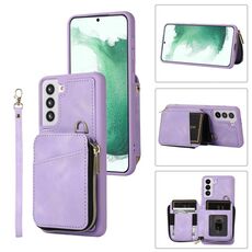 Per Samsung Galaxy S22 + 5G Zipper Card Bag Cover posteriore Custodia per telefono (viola)