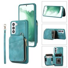 Per Samsung Galaxy S22+ 5G Zipper Card Bag Cover posteriore Custodia per telefono (turchese)