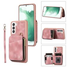 Per Samsung Galaxy S22 + 5G Zipper Card Bag Cover posteriore Custodia per telefono (rosa)
