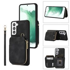 Per Samsung Galaxy S22 + 5G Zipper Card Bag Cover posteriore Custodia per telefono (nero)