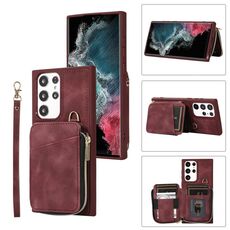 Per Samsung Galaxy S22 Ultra 5G Zipper Card Bag Cover posteriore Custodia per telefono (vino rosso)