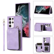 Per Samsung Galaxy S22 Ultra 5G Zipper Card Bag Cover posteriore Custodia per telefono (viola)