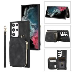 Per Samsung Galaxy S22 Ultra 5G Zipper Card Bag Cover posteriore Custodia per telefono (nero)