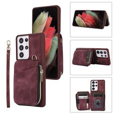 Per Samsung Galaxy S21 Ultra 5G Zipper Card Bag Cover posteriore Custodia per telefono (vino rosso)